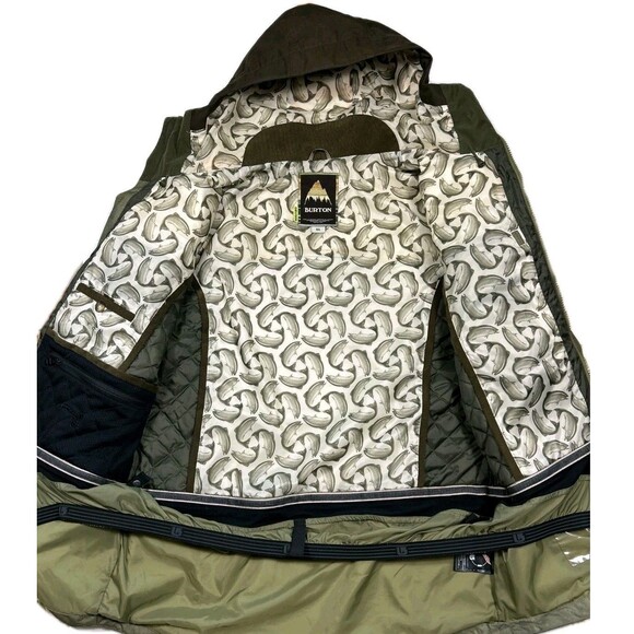 Burton DRYRIDE Hooded Snowboard Coat XL Ski Parka Fish Theme Thermolite Green - Picture 2 of 14